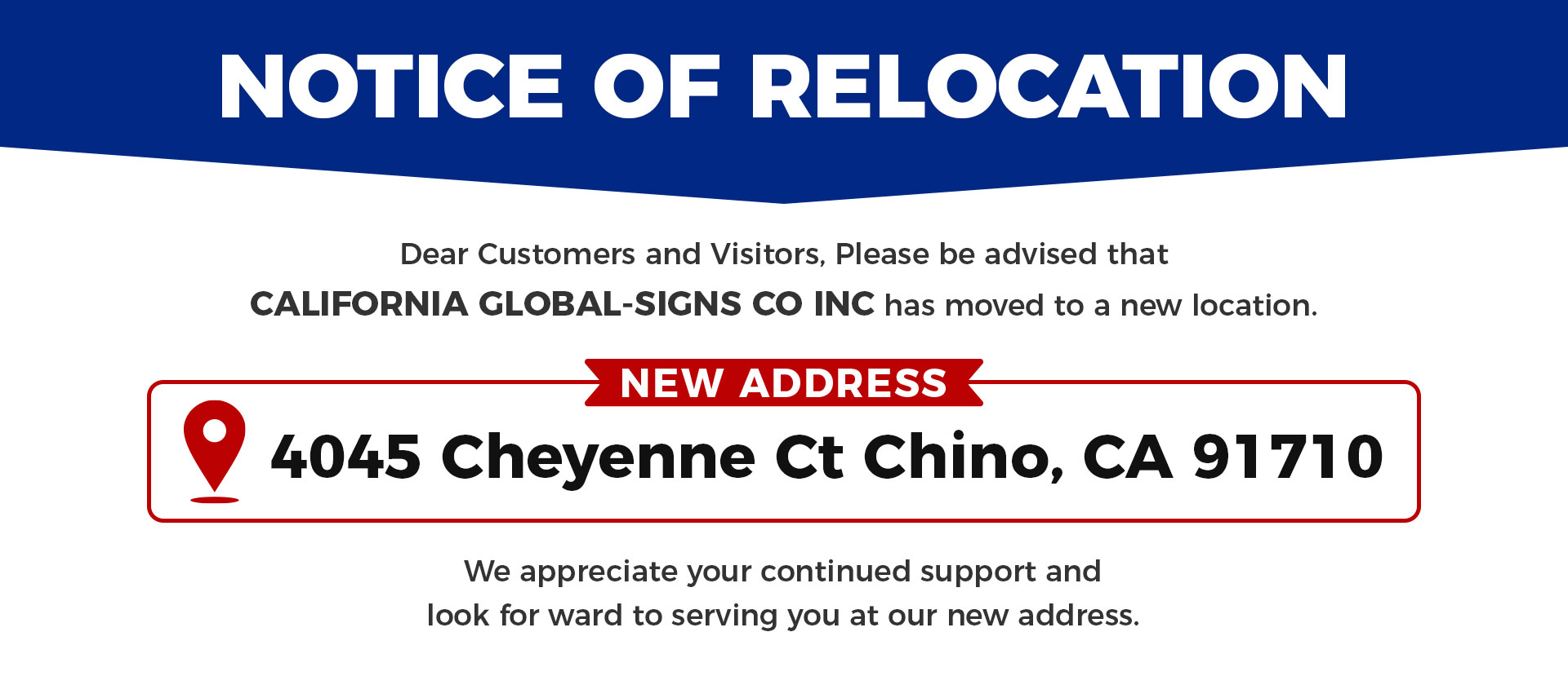 NOTICE OF RELOCATION