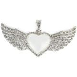 20 Sets Sublimation Blank Angel Wings Bling Keepsake Necklace Photo Angel Wings Zirconia Diamond Bezel Pendant Zinc Alloy Tray with Chain Glass Gemstone Heart (GOLD,SILVER)