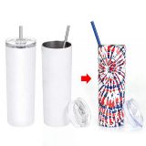 20oz Taperless Sublimation Blank Skinny Tumbler Stainless Steel Insulated Water Bottle Double Wall Vacuum Travel Cup With Sealed Lid and Straw (White)