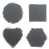 4" Slate Stone Coasters, Modern Silver Edge Drink Coasters Black Cup Coasters, Set of 6