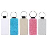 CALCA 10PC Sublimation Rectangle Glitter Keychains Blank White PU Leather Blanks for Promotional Gift (Single Sided)