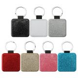 CALCA 10PC Sublimation Square Glitter Keychains Blank White PU Leather Blanks for Promotional Gift (Single Sided)