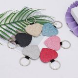 CALCA 10PC Sublimation Heart Glitter Keychains Blank White PU Leather Blanks for Promotional Gift (Single Sided)