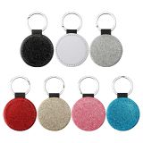 CALCA 10PC Sublimation Round Glitter Keychains Blank White PU Leather Blanks for Promotional Gift (Single Sided)