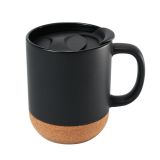 CALCA 12oz Ceramic Matte Black with Grip Handle Cork Bottom Heat-Resistant Ceramic Mug with Splash Proof Lid for Laser Engraving/UV