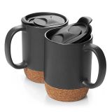 CALCA 12oz Ceramic Matte Black with Grip Handle Cork Bottom Heat-Resistant Ceramic Mug with Splash Proof Lid for Laser Engraving/UV