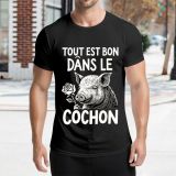 Funny Men´s Graphic Tees Cute Pig Rose "TOUT EST BON DANS LE COCHON" Digital Print Casual Cotton Round Neck Short Sleeve T-Shirts Unisex Loose Punk Tee Shirt For Men Women Creative Oversize T-shirt Summer Autumn Clothes Gifts For Friend Family Lover