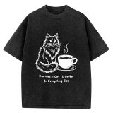 Oversized Vintage T-Shirt Cat & Coffee Lover Artistic Classic Wash Tee for Women Men