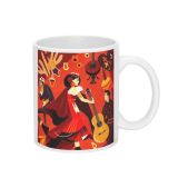 Creative Flamenco Printed 11oz White Mug With Interesting Guitar Cartoon Pattern Mug Coffee Cup Casual Home Ceramic Milk Cup - Used For Family,Friends, Lovers Creative Commemorative Gifts - Valentine´s Day, Birthday, Christmas Holiday Exclusive Gift