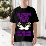 Men´s Funny Graphic Print Tees T-Shirt "Be Careful Who You Trust" "Salt & Sugar Look the Same" Purple Text Humour Joke T-Shirts for 180g Heavyweight Cotton Crew Neck Short Sleeve Black Tee for Gym, Hiking, Casual Wear Breathable Soft Loose Fit Tee Shirt Retro Clothes