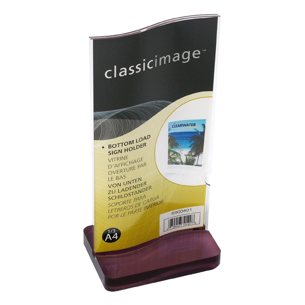 T Shape Curved Acrylic Menu Holder-Brown Square Base