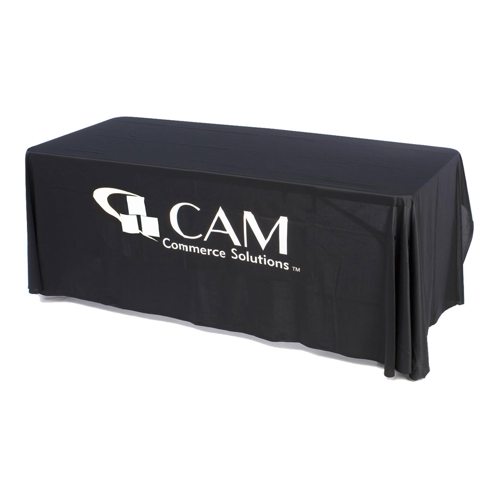 6ft(3) Full Length Sides Round Corner Table Throws with Custom  Logo Imprint On Black