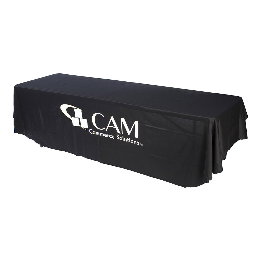 8ft(3) Full Length Sides Round Corner Table Throws with Custom Logo Imprint  On Black