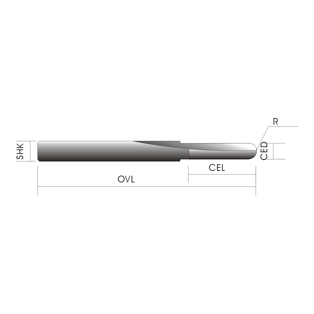 2 Straight Flutes Ball Bits