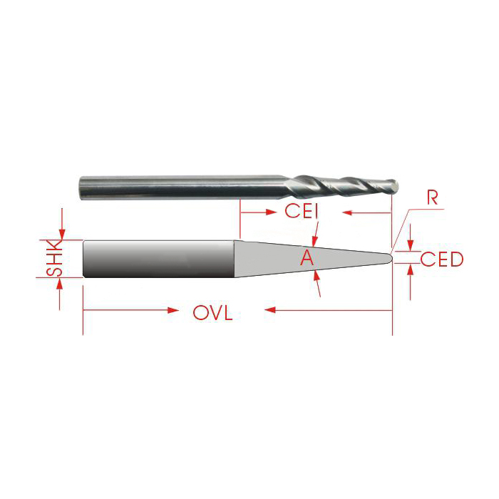 2 Flutes Spiral Slope Flat Ball Nose Bit