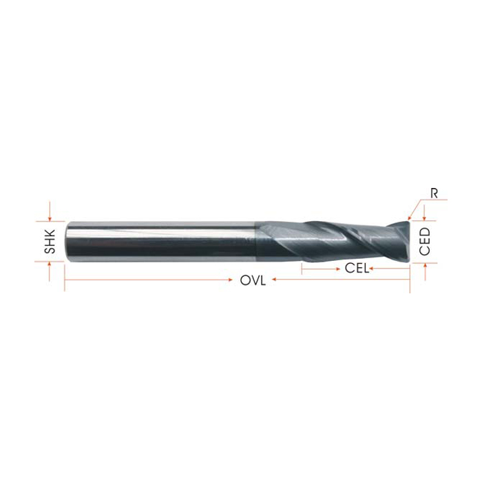Imported Tungsten Steel Solid Carbide 2 Flutes Round Nose End Mills