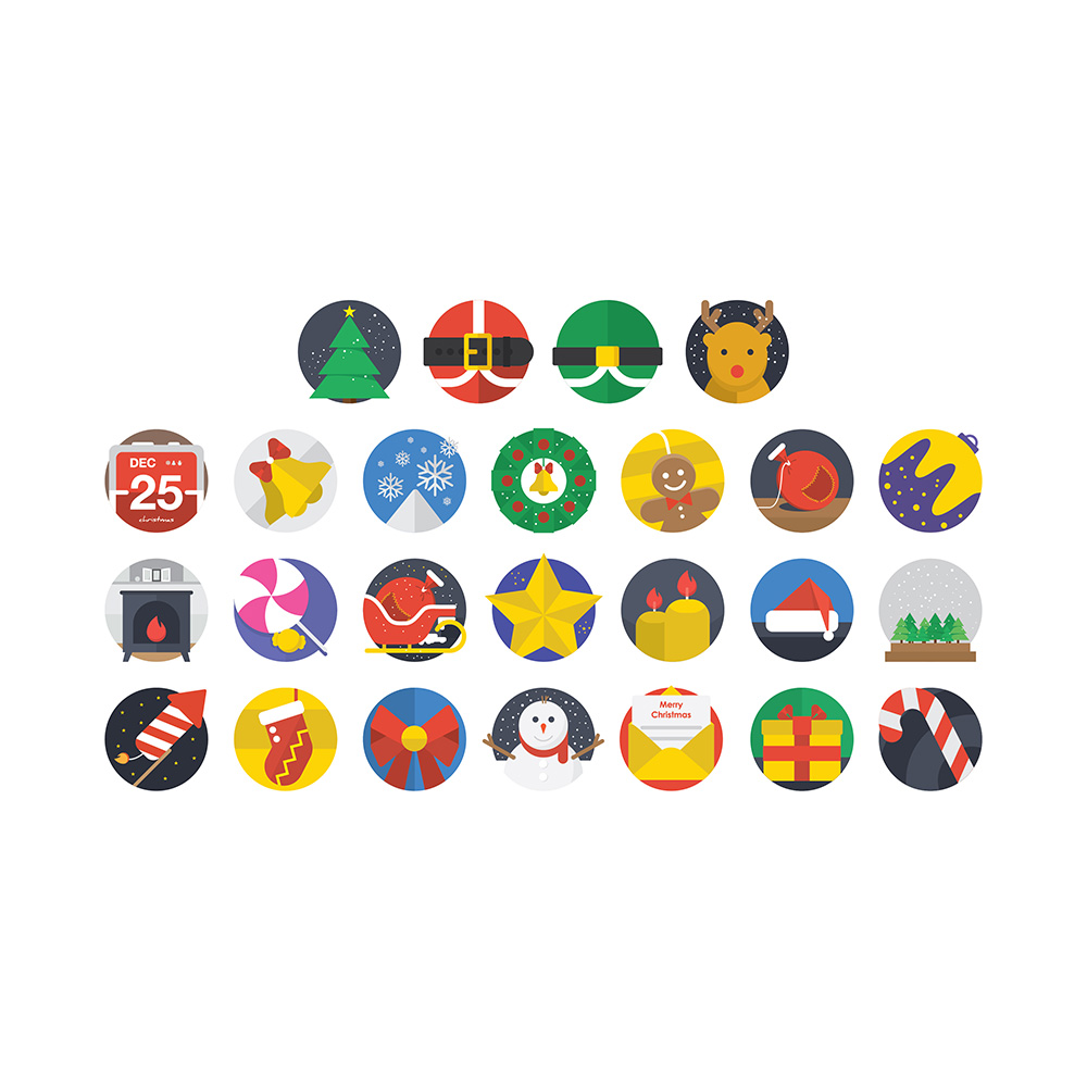 2016 Christmas Vector Flat Icon Set (Free Download Illustrations)