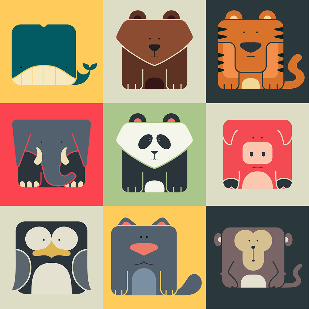 Cartoon Animal Set Vector Flat Icon Set (Free Download Illustrations)