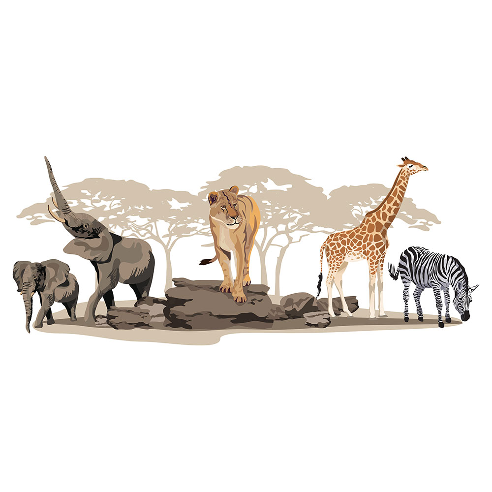 Giraffe Lion Zebra Elephants African Grassland Madagascar Vector Flat Icon Set (Free Download Illustrations)