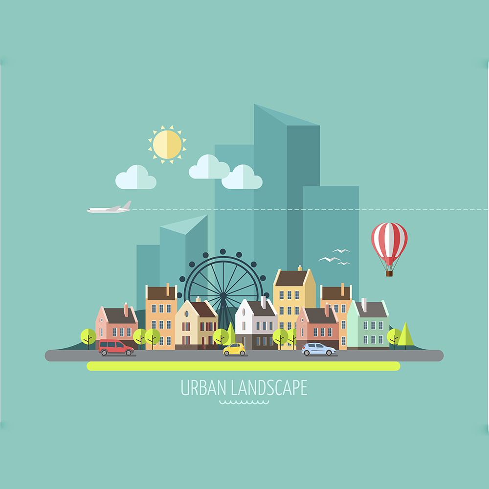Urban Landscape Flat Vector Poster (Free Download Illustrations)