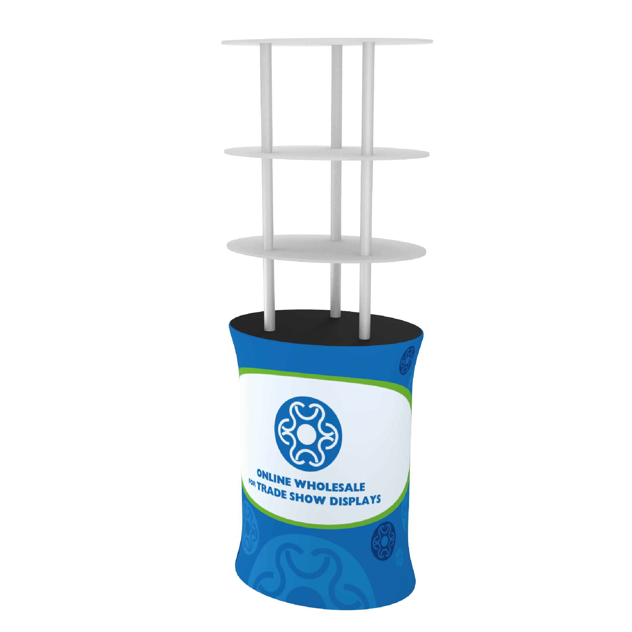 Oval Shelf Display Tension Fabric Display with Custom Graphic