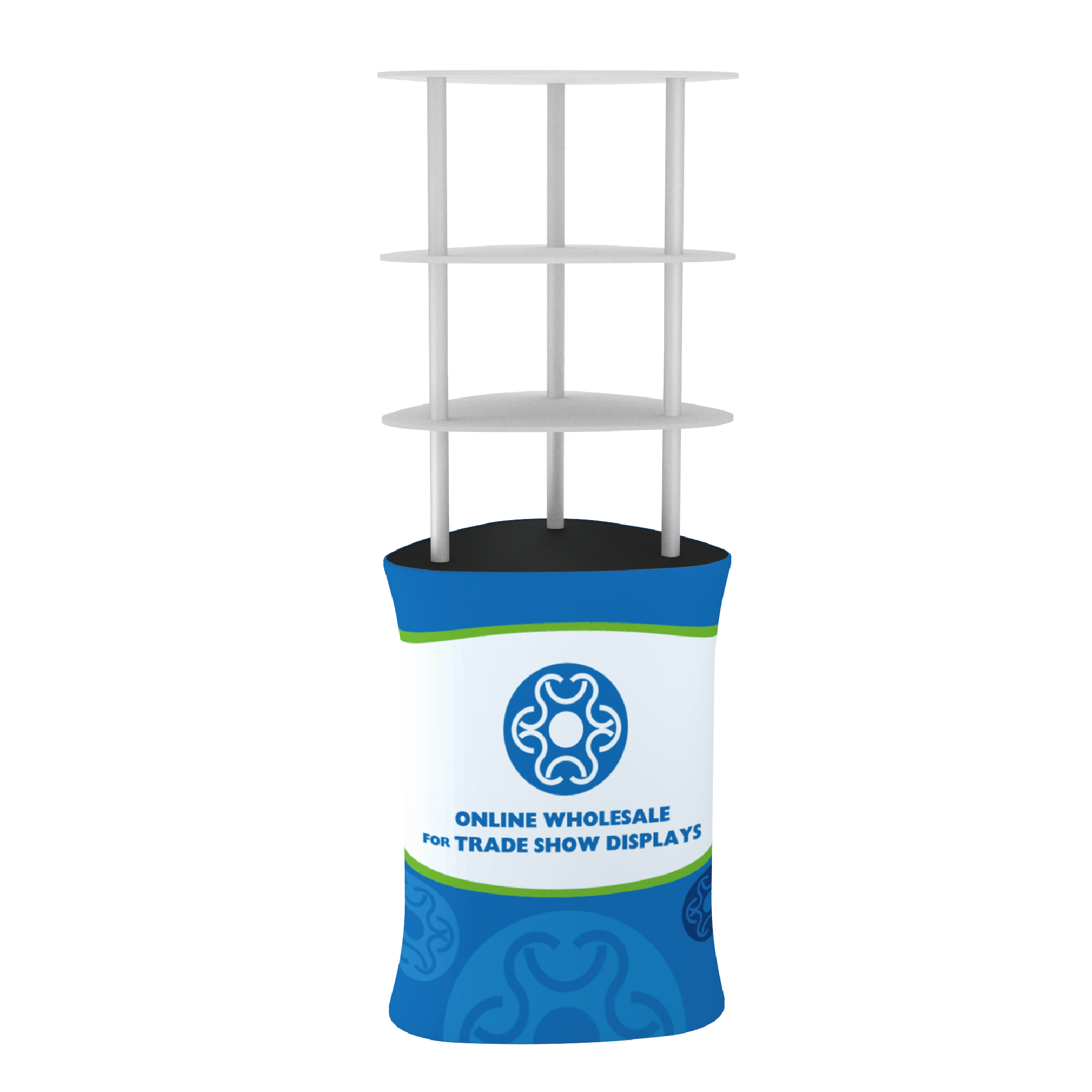 Triangular Shelf Display Tension Fabric Display with Custom Graphic