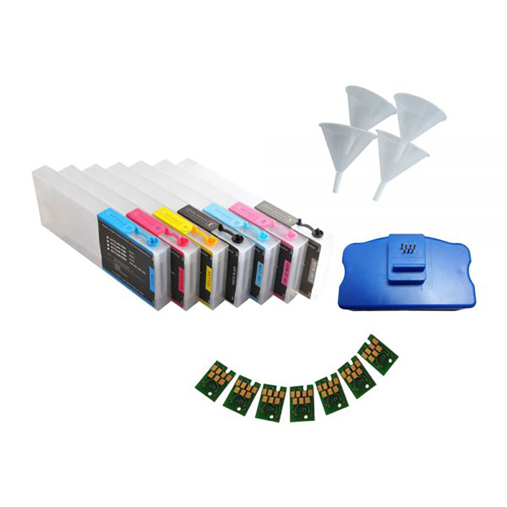 Combo Epson Stylus Pro 7600 / 9600 Refill Ink Cartridges 7pcs / set, with 4 Funnels, 7 Chips and 1 Chip Resetter Combo Epson Stylus Pro 7600 / 9600 Refill Ink Cartridges 7pcs / set, with 4 Funnels, 7 Chips and 1 Chip Resetter