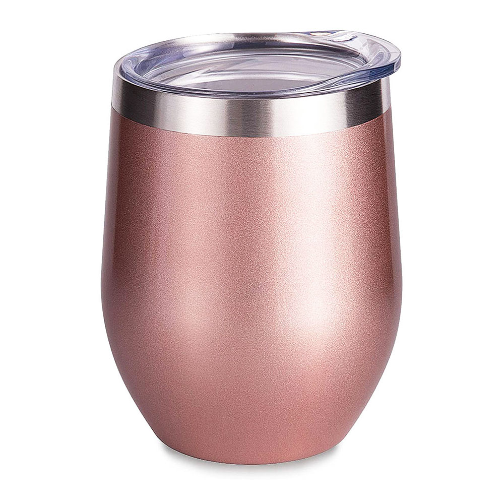 10PCS 12oz Rose Gold Stainless Steel Red Wine Tumbler Mugs with Sublimation Coating and Direct Drinking Lid