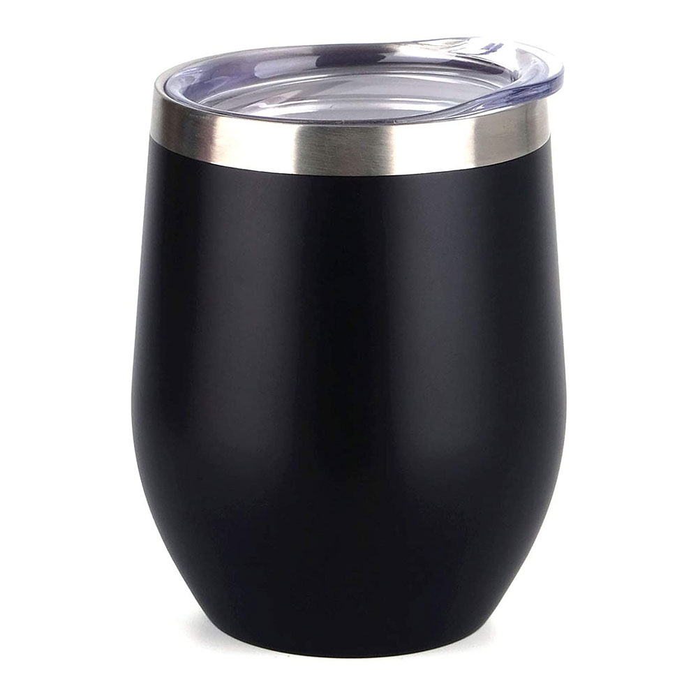 6PCS 12oz Black Stainless Steel Red Wine Tumbler Mugs with Sublimation Coating and Direct Drinking Lid