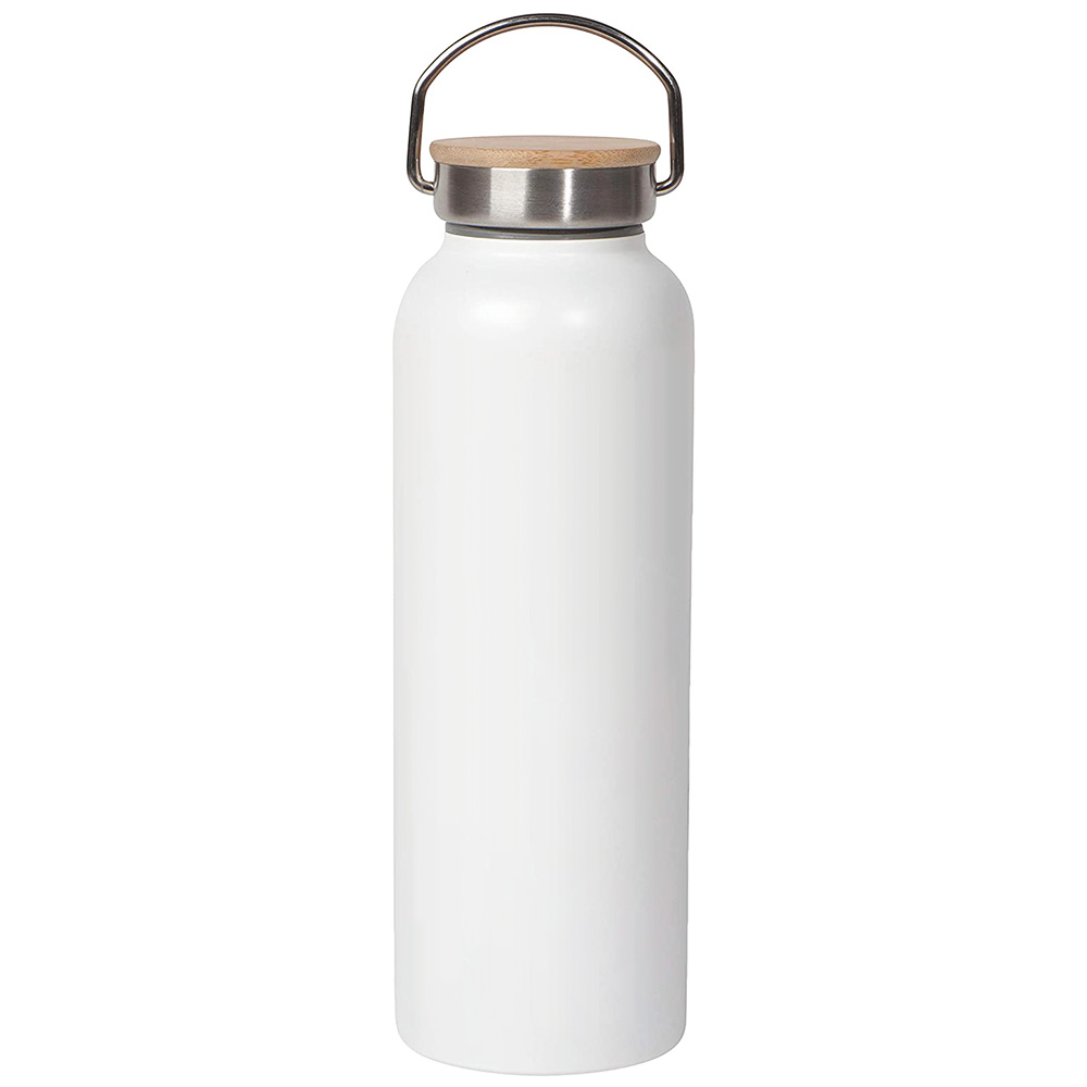 CALCA 25 Pack 17oz Sublimation White Stainless Steel Sport Bottle Blanks, Portable Vacuum Insulated Water Bottle with Bamboo-Lid, Powder Coated
