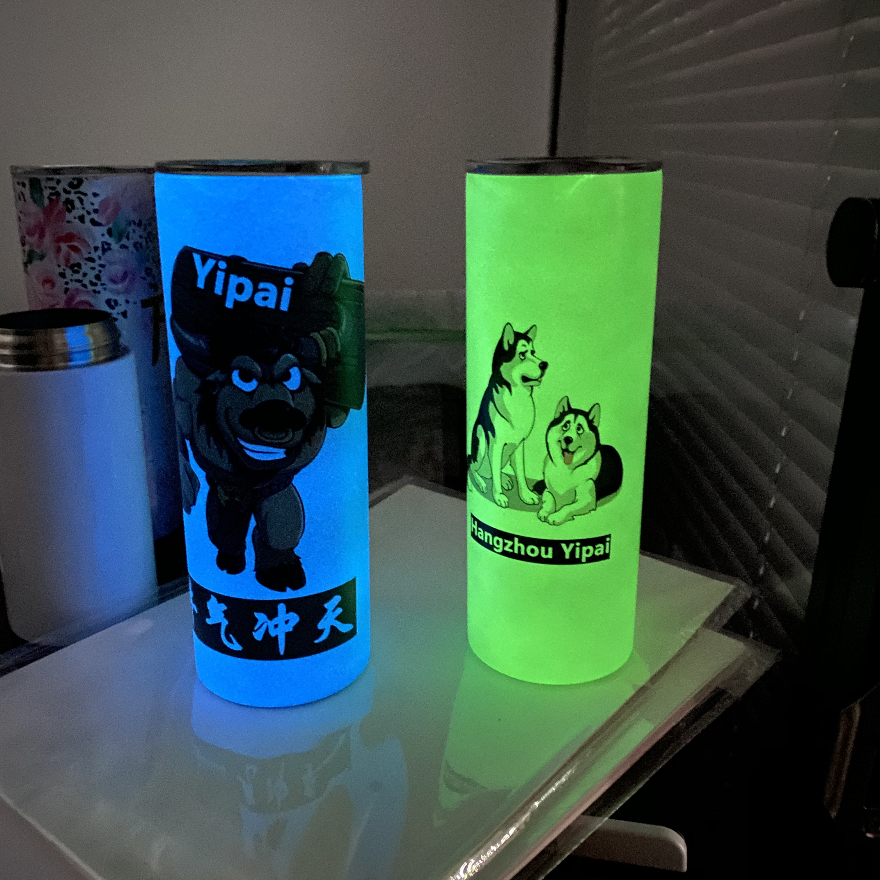 20oz White Sublimation Blanks Straight Glow In The Dark Skinny Tumbler with Closed Lid and Straw for DIY Printing