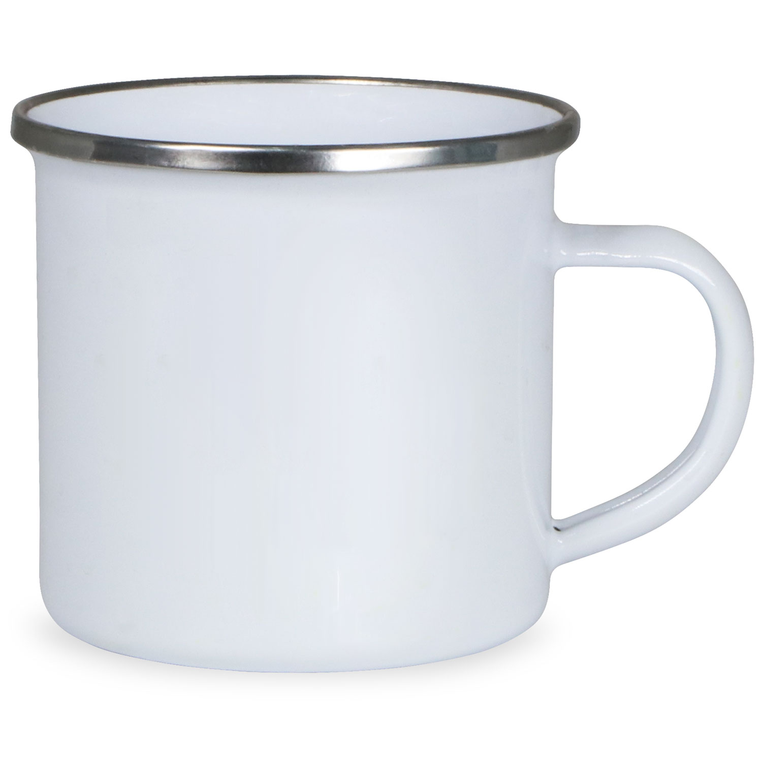 12oz Sublimation White Enamel Mug with Silver Rim