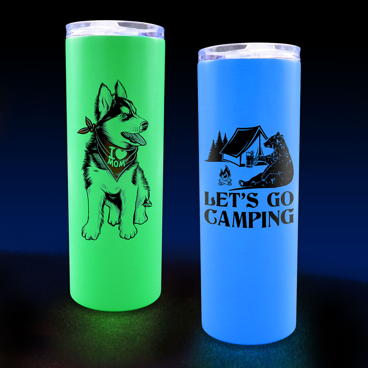 25pcs of Set 20oz Sublimation Blanks Straight Skinny Tumbler Glow In The Dark White to Green with Closed Lid and Straw(Local Pick-Up)