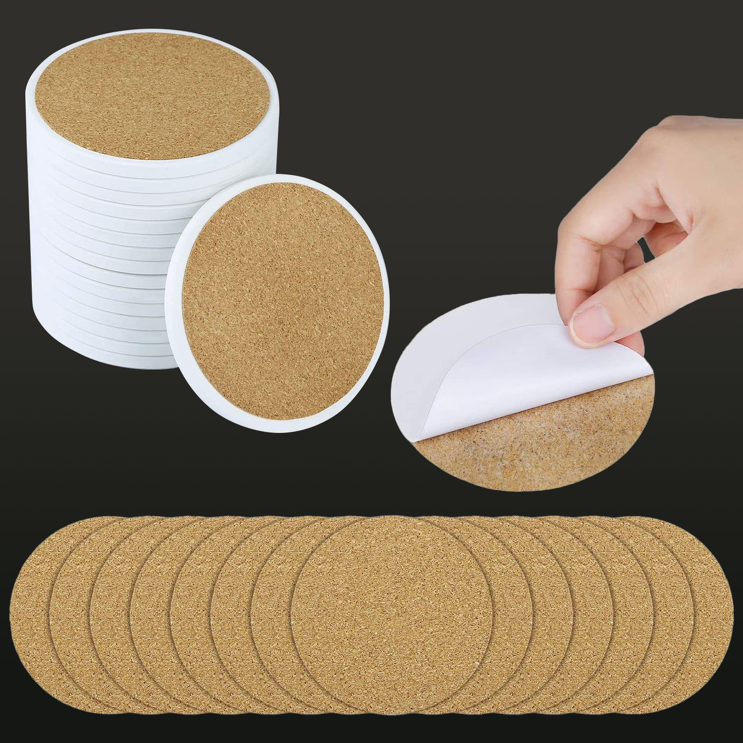 4.1in Cork Pads With Self Adhesive Backing Cork Tiles for Cork Coasters ...