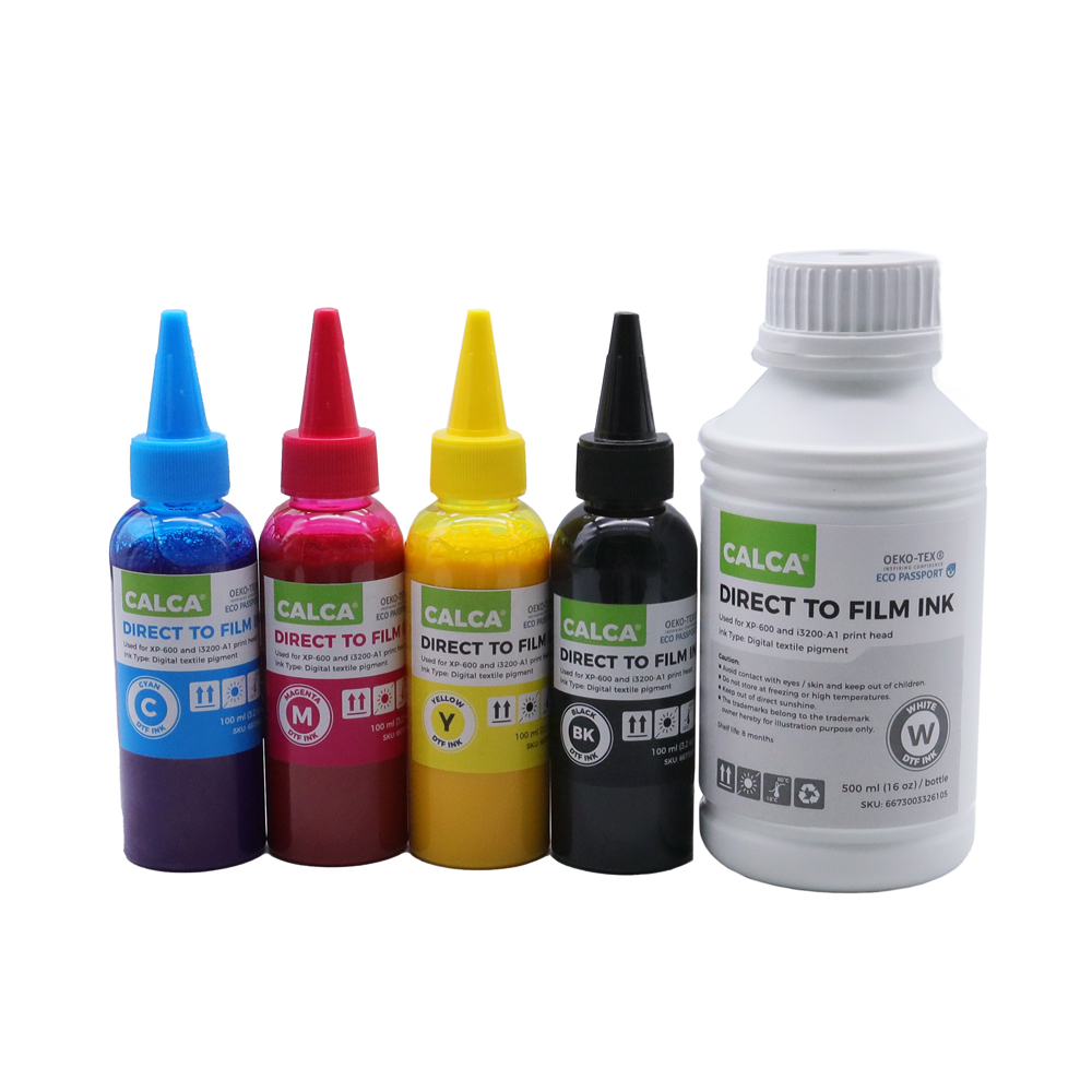 US Stock-One set (4 x 100ml + 1 x 500ml) of CALCA Direct to Transfer Film Ink for Epson Printheads , Water-based DTF Inks