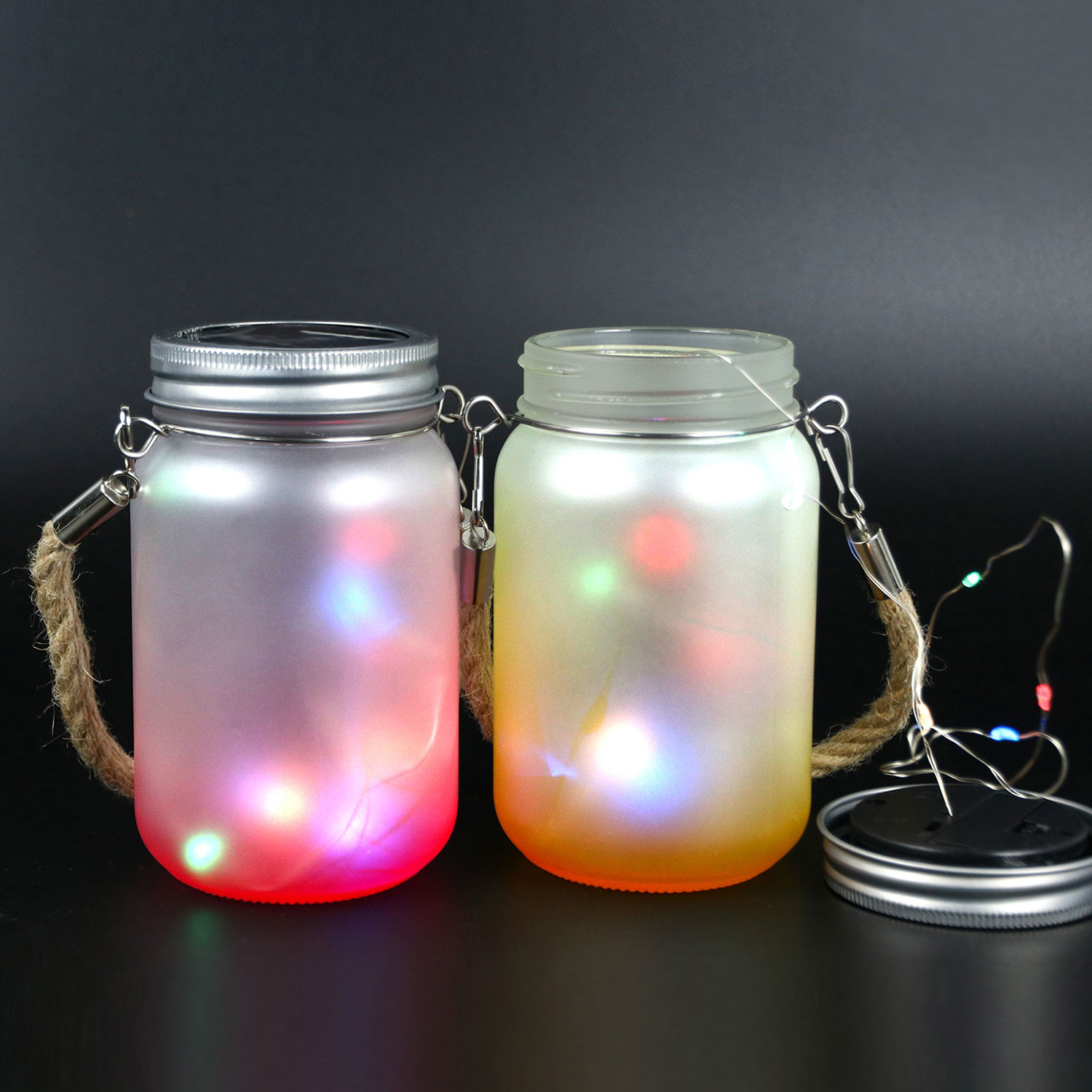 6pcs 16oz/500ml Sublimation Blanks Frosted Gradient Mason Jar w/ Lantern Lid and Hemp Rope Handle