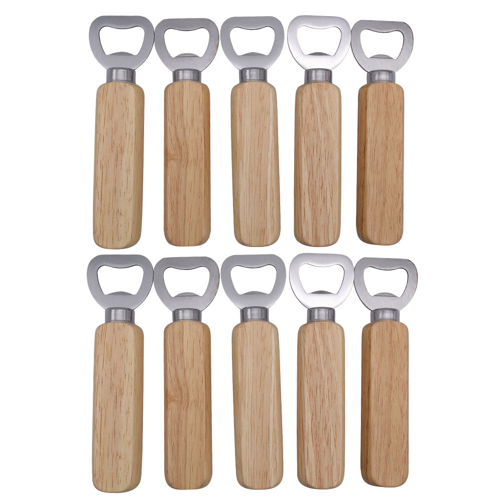 CALCA 10 pcs Wooden Handle stainless steel Bottle Opener, Wooden Handle Beer Bottle Opener for Home, Kitchen, Bar, DIY Logo Engraved Gift