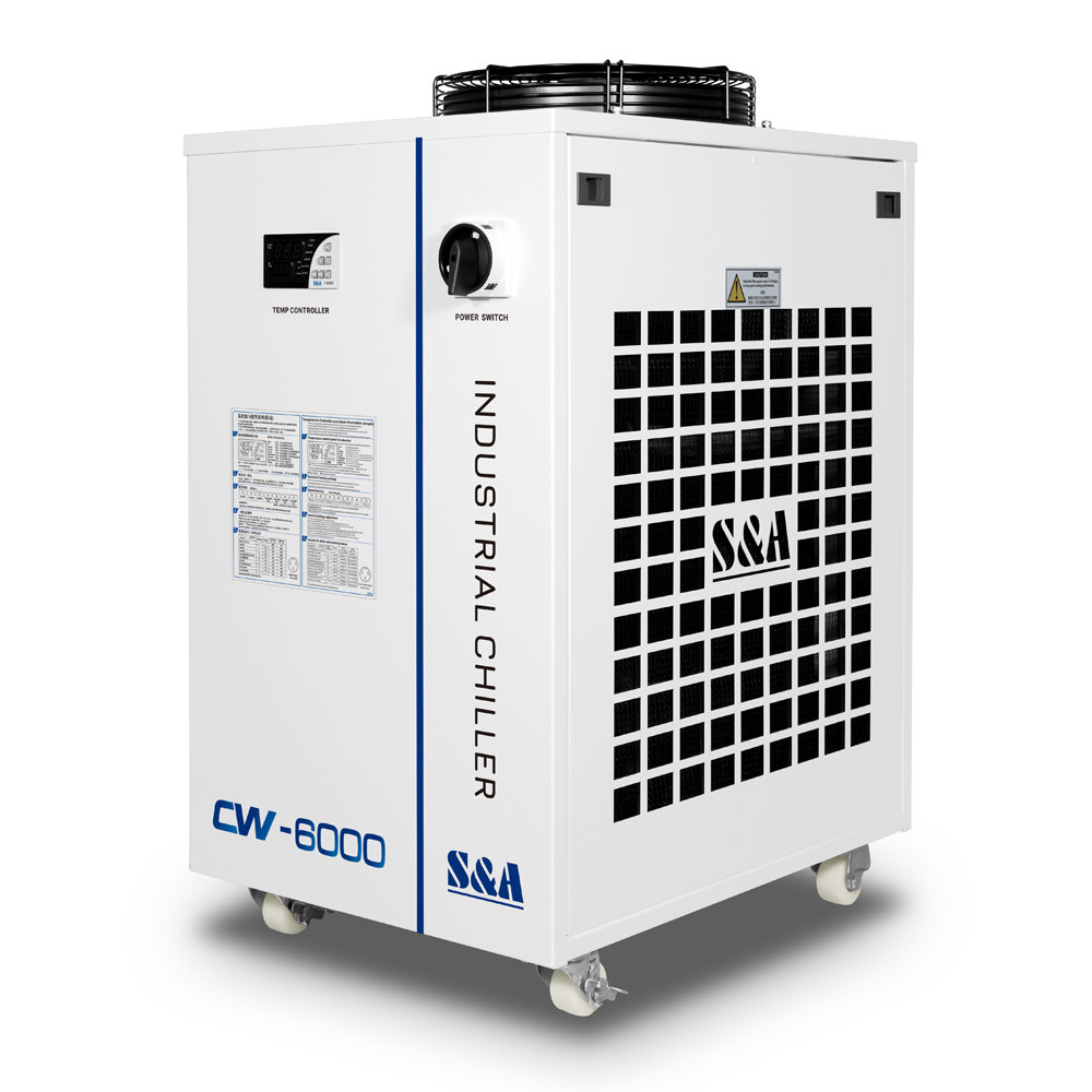 S&A CW-6000DN Industrial Water Chiller for 100W Solid-state Laser, 22KW CNC Spindle, 30W-300W Fiber Laser Cooling, 1.52HP, AC 1P 110V, 60Hz