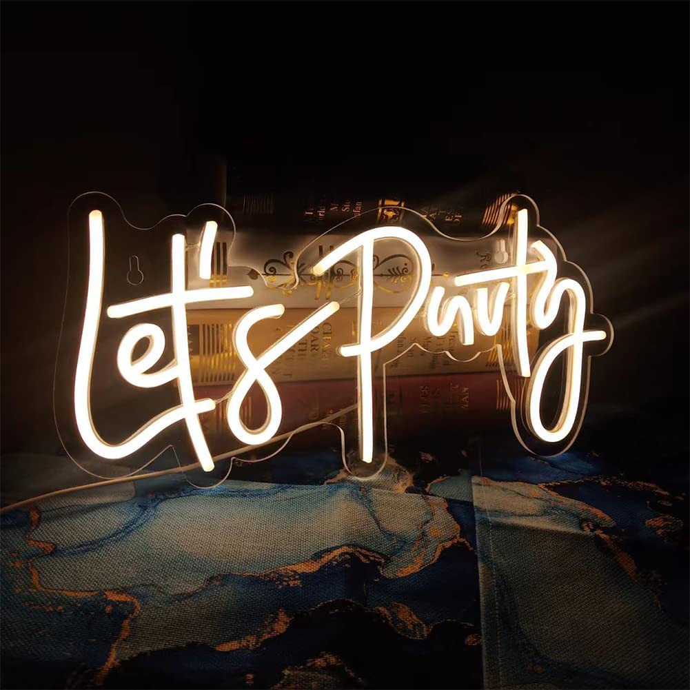 CALCA LED Neon Sign Let´s Party Sign USB 5VDC  Size- 16.9X7.28 inches (Warm white)