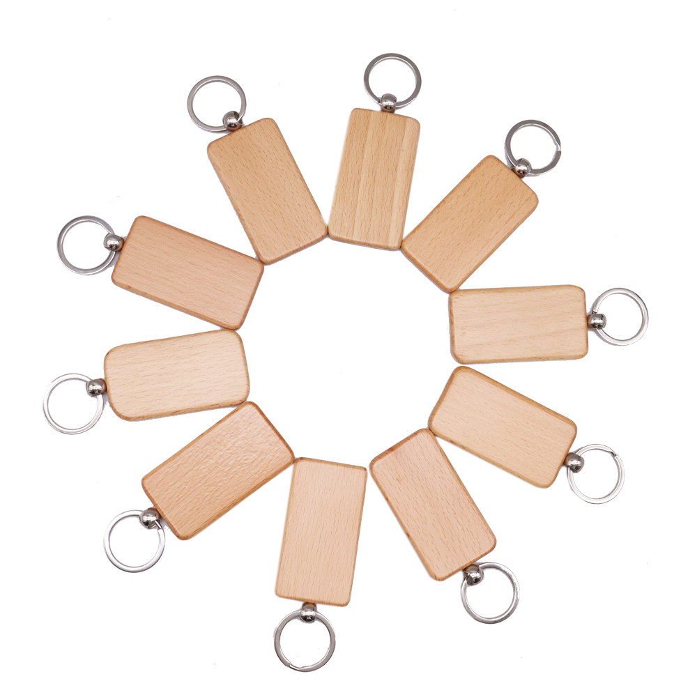 CALCA 10 Pcs Rectangle Blank Wood Keychain Diy Custom Wood Key Chains Key Tags Personalized Wood Accessories Gifts