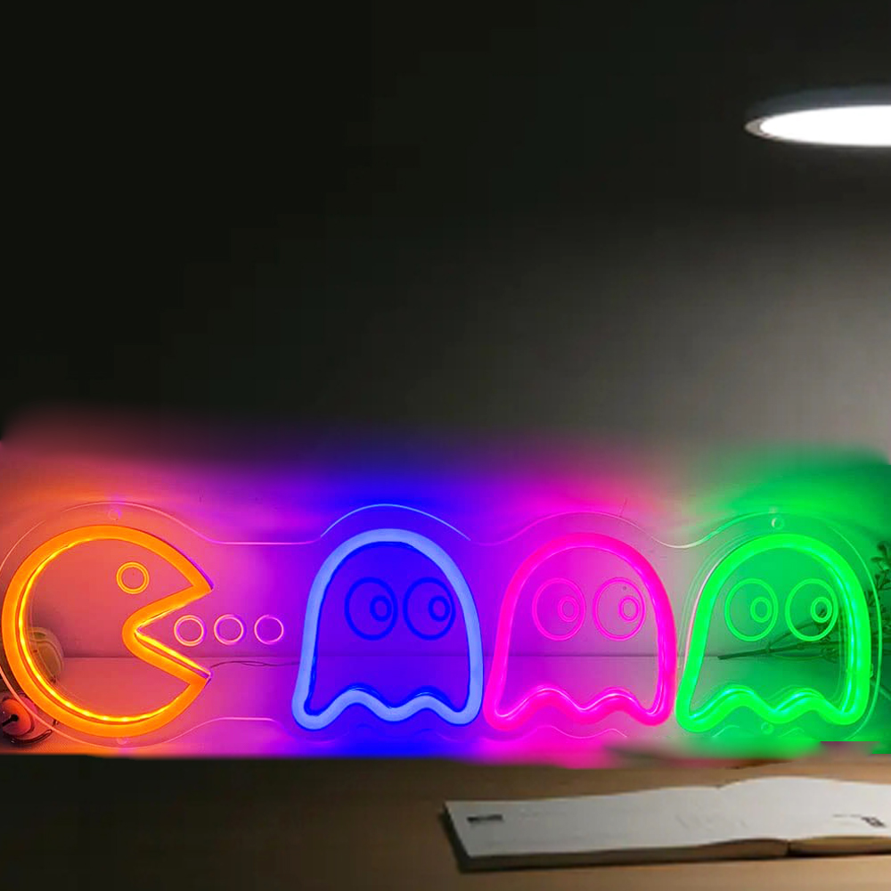 CALCA Ghost Neon Signs Specter LED Lights Sign Gamer Room Retro  finger heart Sign USB 5VDC  Size- 16.9X4.72inches