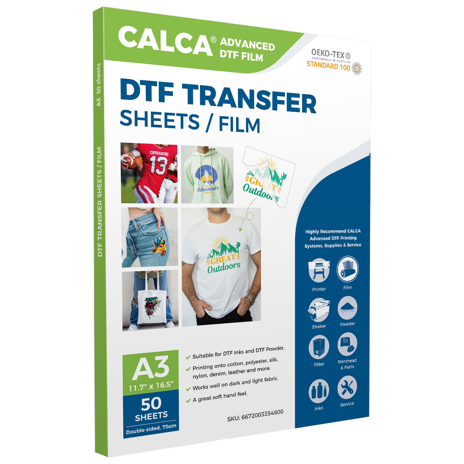 CALCA A3 DTF Transfer Film（11.7" x 16.5" ）- Double Sided, Hot Peel- 50 Sheets/pack