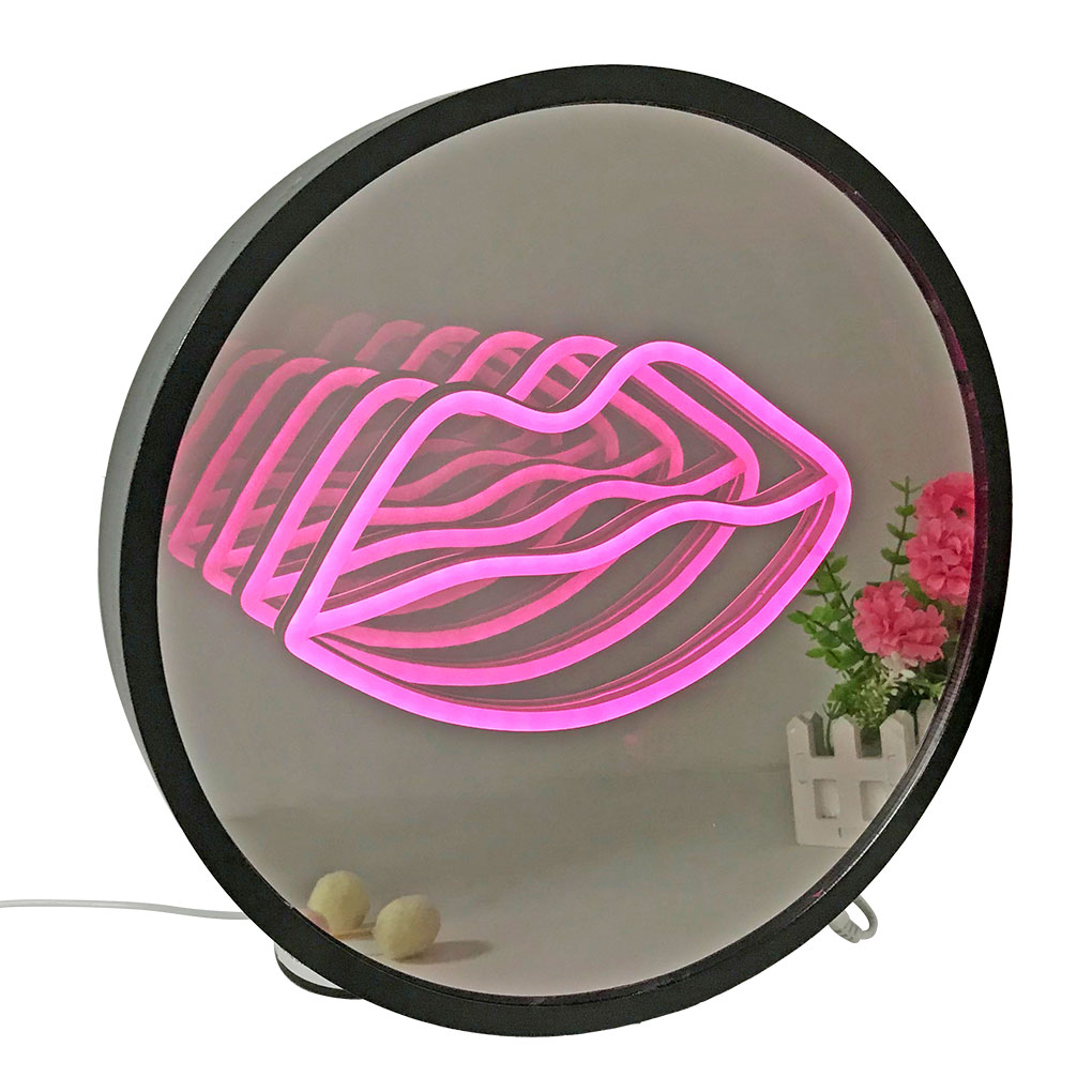 3D Magic Infinite Mirror Multi-layer  Lips Neon Mirror Sign