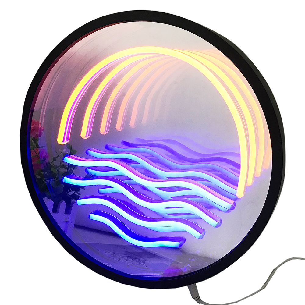 3D Magic Infinite Mirror Multi-layer  Sunrise Neon Mirror Sign Size- 11.8X11.8 inches