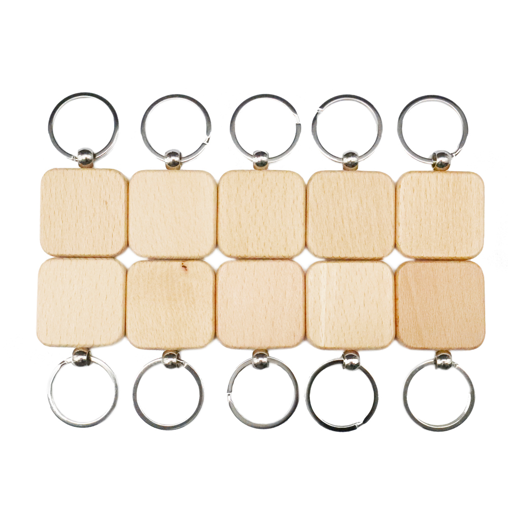 CALCA 10 Pcs Square Blank Wood Keychain Key Tags Personalized Wood Accessories Gifts
