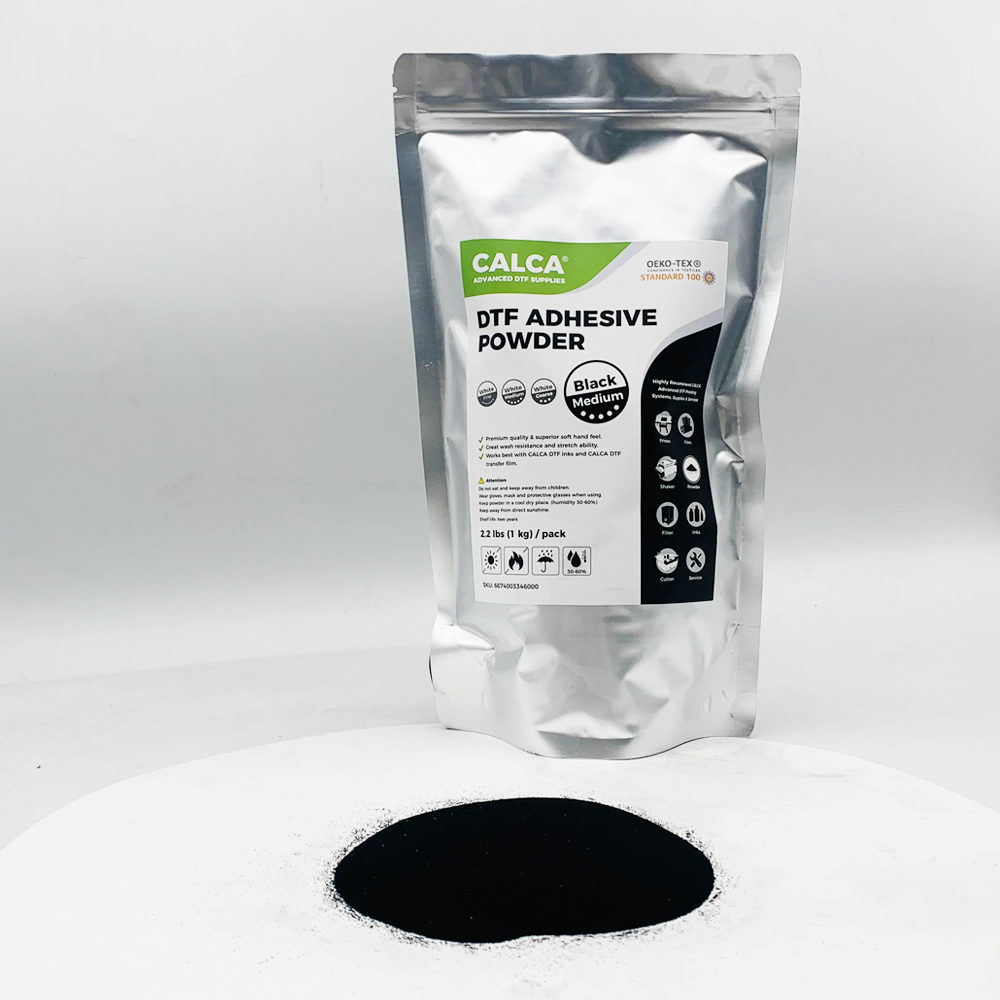 High-Quality CALCA Direct to Film TPU DTF Powder (2.2lbs Pack, 35.2oz, Medium, Black, Anti-sublimation)