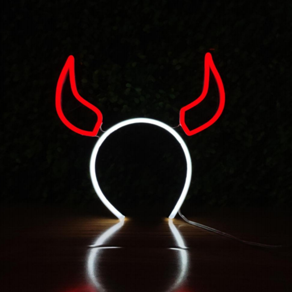 LED Neon Headband Red Devil Horns,Size-9.8 X 4.7 inches(25x12cm)