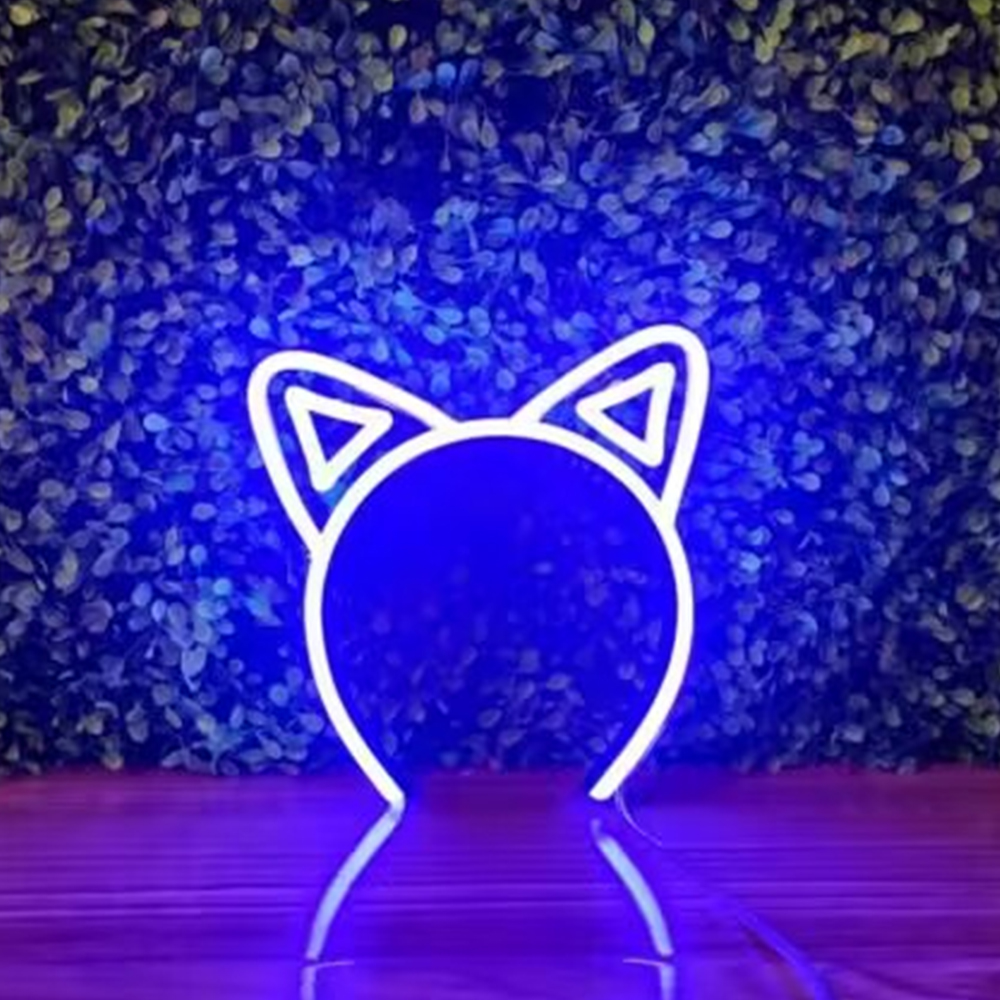 LED Neon Headband BLUE Cat Ear, Size-7.9 X 7.5 inches(20x19cm)