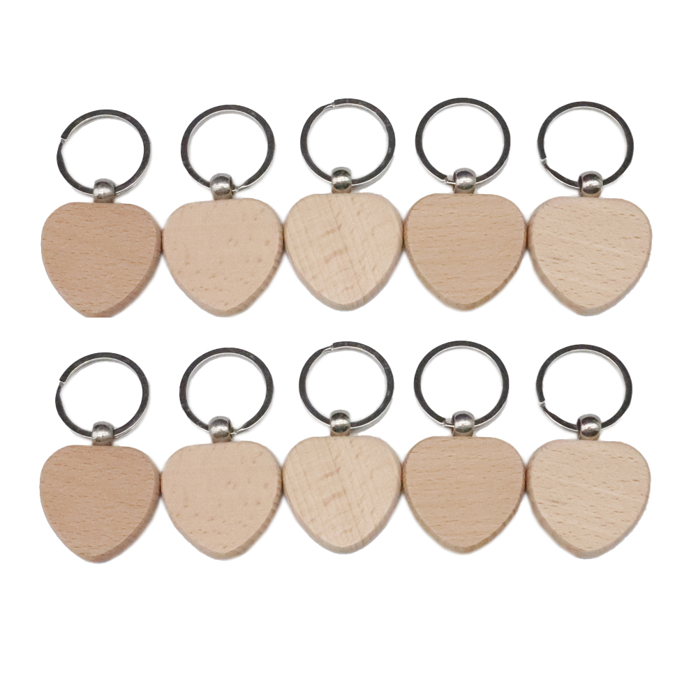 CALCA 10 Pcs Heart Blank Wood Keychain Key Tags Personalized Wood Accessories DIY Gifts