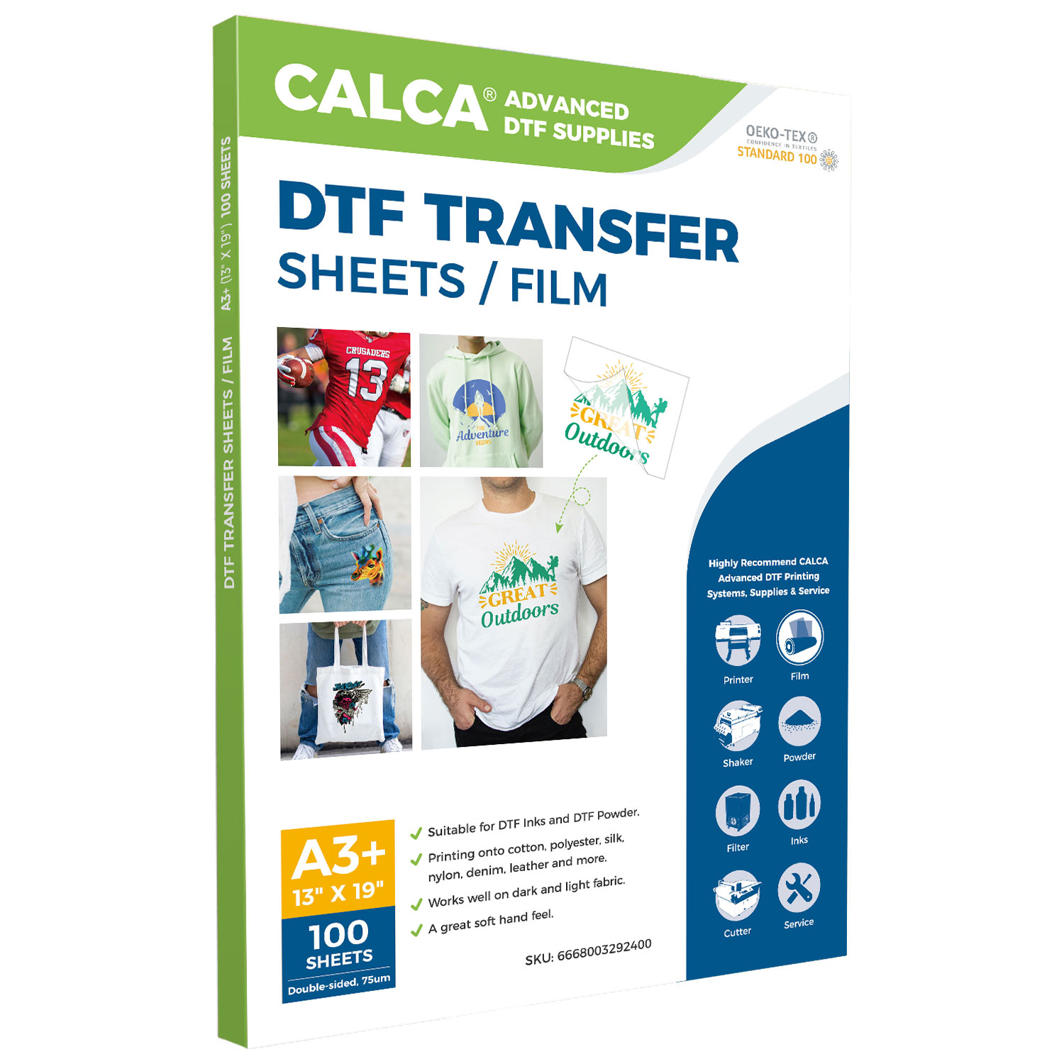 CALCA 13in x 19in DTF Transfer Film - Double Sided, Hot Peel - 100 Sheets/pack